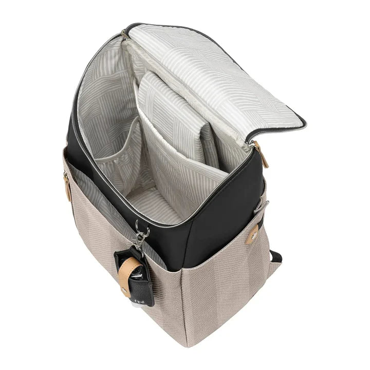 Petunia Pickle Bottom - Tempo Backpack, Baby Diaper Bag, Black/Sand Cable Stitch
