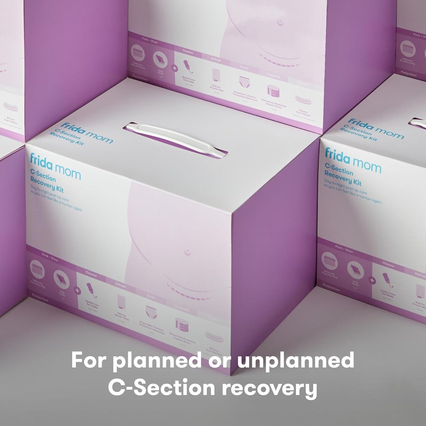 Frida Mom - C-Section Recovery Must Have Kit, Postpartum Socks, Peri Bottle, Disposable Underwear, Abdominal Support Binder, Shower Wipes, Silicone Scar Patches, & Toiletry Bag