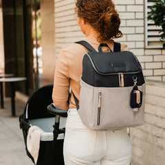 Petunia Pickle Bottom - Tempo Backpack, Baby Diaper Bag, Black/Sand Cable Stitch