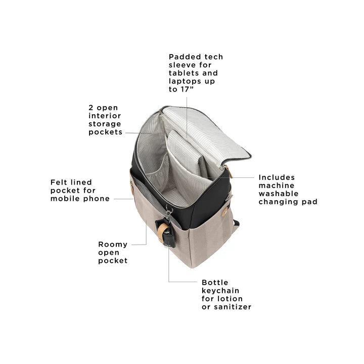 Petunia Pickle Bottom - Tempo Backpack, Baby Diaper Bag, Black/Sand Cable Stitch