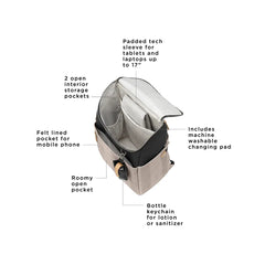 Petunia Pickle Bottom - Tempo Backpack, Baby Diaper Bag, Black/Sand Cable Stitch