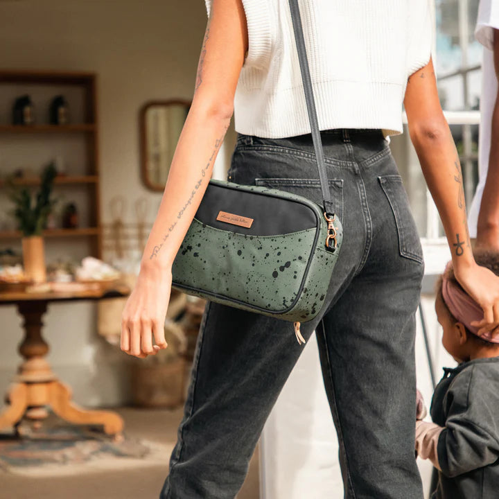 Petunia Pickle Bottom - Companion Diaper Clutch, Small and Light Mini Diaper Bag, Olive Ink Blot