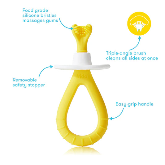 Frida Baby - Training Toothbrush for Babies, Triple Angle Food Grade Silicone Bristles to Soothe and Clean Gums