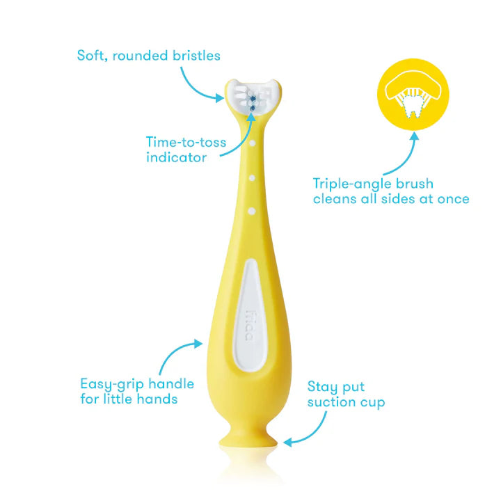 Frida Baby - Grow-With-Me Training Toothbrush Set, 2 piece Triple Angle Silicone Infant Gums Cleaner + Toothbrush for Toddlers