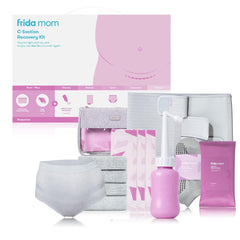 Frida Mom - C-Section Recovery Must Have Kit, Postpartum Socks, Peri Bottle, Disposable Underwear, Abdominal Support Binder, Shower Wipes, Silicone Scar Patches, & Toiletry Bag