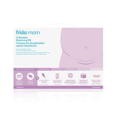 Frida Mom - C-Section Recovery Must Have Kit, Postpartum Socks, Peri Bottle, Disposable Underwear, Abdominal Support Binder, Shower Wipes, Silicone Scar Patches, & Toiletry Bag