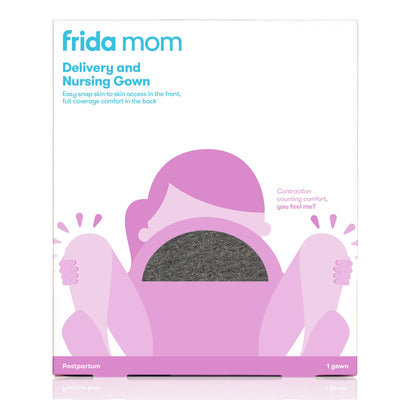 Frida Mom - Delivery & Nursing Gown, Childbirth Labour and Postpartum Hospital Gown with Pockets, Stretchy One Size Gown